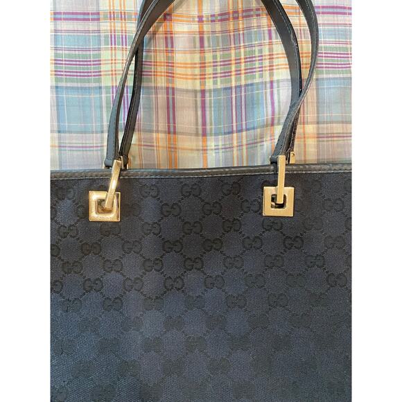 Vintage 00's Gucci Black Monogram Canvas Tote Bucket Shopping Bag - Picture 4 of 10